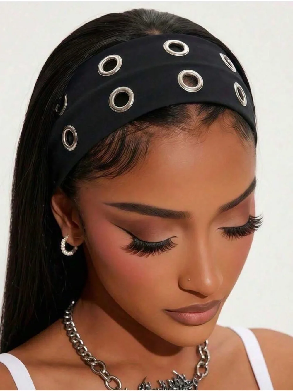 Modeled 4-Pack Pastel Grommet Headbands - Blue, Pink, White, Black